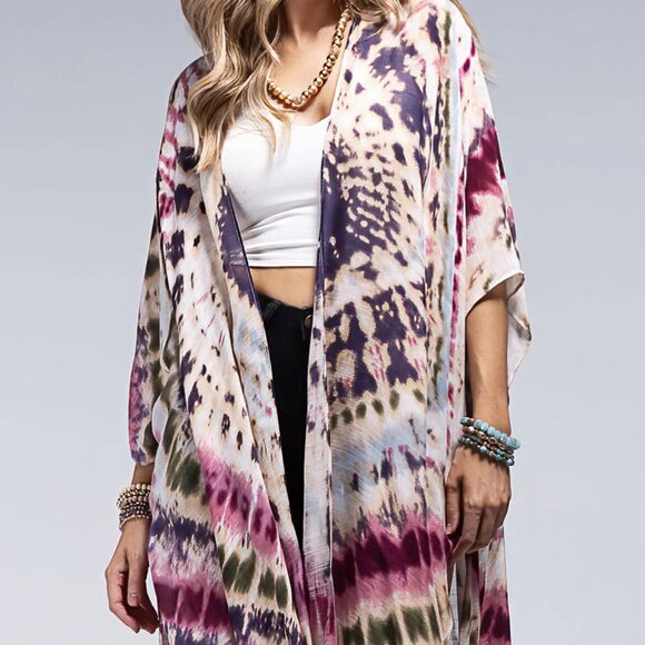 Bohemian Purple Dream Tie Dye Dainty Kimono - Picture 4 of 5